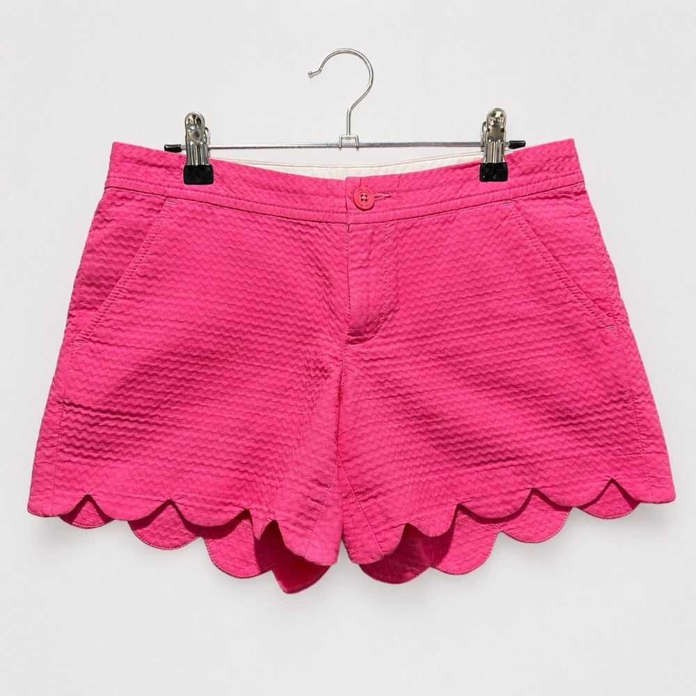 Lilly Pulitzer Shorts Womens 0 Pink Excellent Buttercup Scallop Hem Seersucker